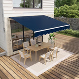 Garvee 12x10 FT Retractable Patio Awning, Waterproof UV-Resistant Outdoor Sun Shade with Manual Crank, Heavy-Duty Aluminum Frame, 280g Polyester Canopy for Deck, Porch, Balcony & Garden, Navy Blue
