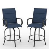 Garvee Set of 2 All-Weather 360° Swivel Patio Bar Stools, Breathable Textilene Outdoor High Chairs for Garden and Deck, Blue Padded - Blue Padded