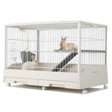 Garvee Small Animal Cage, Durable Large Rabbit Hutch, 33“ Small Animal Cage with 2 Removable Tray, Ramp, 6 Casters, Water & Hay Feeder, Indoor & Out Door Use for Rabbit, Hamster