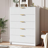 Garvee 5 Drawer Dresser for Bedroom 41 Inch Tall Vertical Fluted Chest of Drawers with Gold Metal Handles Multi Function Storage Organizer Pink Finish - White