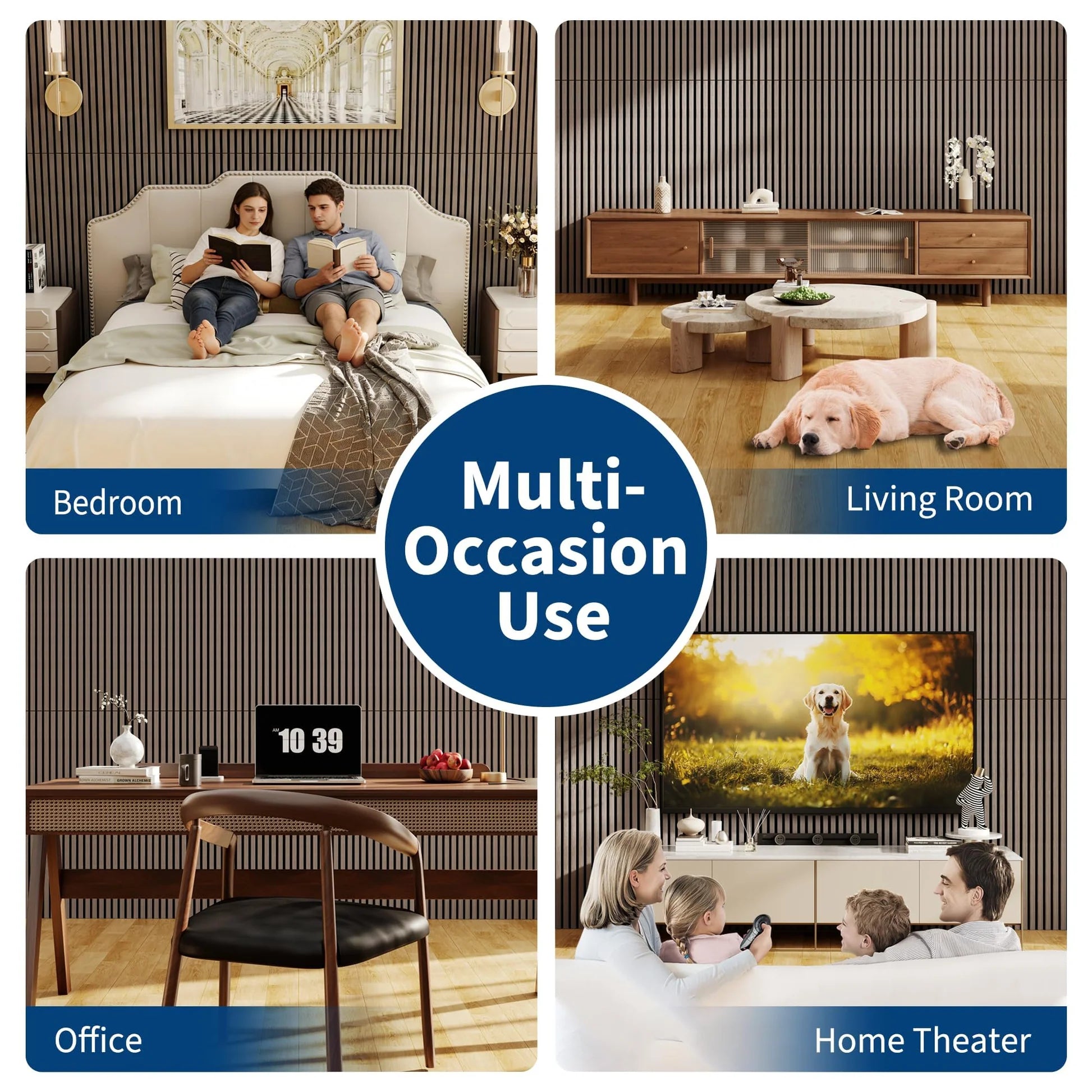 Garvee Set of 8 Modern 3D Fluted Acoustic Wood Slat Wall Panels 47.2" x 11.8" Soundproof Decorative Panels for Home Theater, Office, Studio and Interior Walls, Walnut