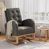 Garvee Nursery Rocking Chair, Linen Fabric Upholstery, Sturdy Wooden Legs & High Backrest, Comfortable Glider Rocking Chair for Living Room or Bedroom, Dark Grey - Gray|Linen