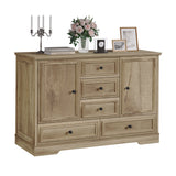 Garvee Farmhouse Sideboard Buffet Cabinet with 5 Drawers and 2 Doors, 47" Kitchen Storage Cabinet, Wood Coffee Bar Cabinet with Adjustable Shelves for Dining Room Living Room, Oak - Oak