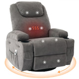 Garvee Rocking Recliner Chair with Massage and Heat, Swivel Ergonomic Lounge Chair Classic Single Sofa with 2 Cup Holders Side Pockets Living Room Chair Home Theater Seat, Gray - Gray