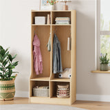 Garvee Child-Safe 2-Section Wooden Kids Coat Locker with 4 Storage Cubbies & 4 Hooks – Stable Bookshelf Organizer for Home, Study Area, Nursery – Easy Access, Tip-Resistant – Natural Wood Color - Natural Wood Color