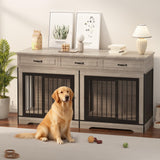 Garvee 71" Dog Crate Furniture for 2 Dogs, Heavy Duty Double Dog Kennel with 3 Drawers, Extra Large Furniture Style Indoor Dog Crate Table TV Stand  for Medium/Large Dogs, Light Gray - Light Gray