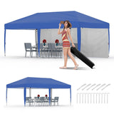 Garvee 10x20 Pop Up Canopy with 2 Sidewalls - Heavy Duty Outdoor Canopy Tent with Portable Roller Bag - 3 Adjustable Height, 4 Weight Bags, 8 Stakes & 6 Guy Ropes Included, Blue - Blue