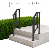 Garvee Adjustable Black Wrought Iron Stair Handrail Kit – 2-Pack Railing with Balusters for 1-2 Outdoor Steps – Strong, DIY-Friendly for Porch, Concrete, Deck, or Wooden Stairs – 2-Step, 2 Pieces - Black