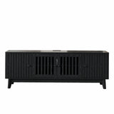 Garvee Mid Century Modern TV Stand - 63'' Entertainment Center for Living Room with 4 Grille Doors, Adjustable Storage Shelves, Built-in Power Outlet - Wooden Media Console, Black - USA - Black