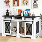 Garvee Dual-Panel Dog Crate Furniture, 71" Heavy Duty Dog Kennel Furniture with 3 Storages and Removable Divider, Double Dog Crate Table Indoor TV Stand for Large Medium Dogs, Black&White - Black&White