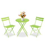 Garvee Grass Green Space-Saving Collapsible Patio Bistro Set – 3-Piece Steel Table and 2 Chairs, No Assembly, Portable, Compact Outdoor & Indoor Furniture for Balcony, Garden, Yard - Grass Green