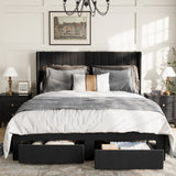 Garvee Full Size Bed Frame, Velvet Upholstered Bed Frame with Wingback Headboard, 2 Storage Drawers, No Box Spring Needed, Black - Black