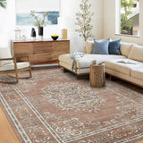 Garvee 9' × 12' Area Rugs for Living Room, Washable Floral Rug Non Slip Low Pile, Vintage Boho Botanical Throw Carpet for Farmhouse, Bedroom, Dining Room, Retro Terracotta - Terracotta