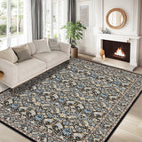 Garvee Dark Gray Washable Floral Area Rug 5' × 7', Non Slip Low Pile Stain Resistant Vintage Bordered Rug for Living Room Bedroom Dining Room - Black