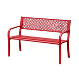 Garvee 50" Outdoor Garden Bench, 2-Person Steel Patio Bench with Geometric Backrest & Slatted Seat for Porch, Yard & Deck, Red - Red