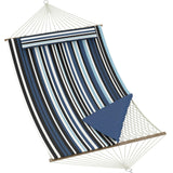 Garvee Double Quilted Outdoor Hammock, 137.8" x 78.74" 2-Person Patio Hammock with Pillow, Side Pockets & 450 lb Capacity，Blue Stripe - Blue Stripes