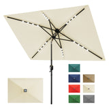 Garvee Solar Powered Rectangular Patio Umbrella 10' x 6.5' with LED Lights – Outdoor Market Table Umbrella with Crank & Tilt, 6 Sturdy Ribs for Garden, Deck, Lawn, Pool – Beige - Beige