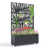 Garvee Metal Planter Box with Trellis and Wheels, 71"x47"x16" Raised Garden Bed for Climbing Plants, Vegetables, Vines, Privacy Planters for Patio with Drainage Holes, 15.7" Deep Planting Bed - Palm Leaf