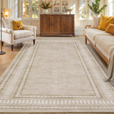Garvee 5' × 7' Washable Non-Slip Area Rug for Kitchen Living Room, Soft Pearl Velvet Border Pattern,Camel - Camel