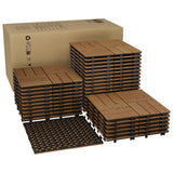Garvee Acacia Wood Connected Deck Tiles for Patio & Outdoor Decor, 12"x12" Firm Waterproof Non-Slip Flooring, Set of 22 Panels, Brown Finish, 22PCS/Set, Color: Brown - Brown Painted