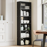 Garvee 6-Tier Tall Bookcase - Heavy-Duty Wooden Bookshelf with Open Shelves - Industrial Storage Organizer for Office, Living Room, Bedroom, Library - Wood Grain Black - Black