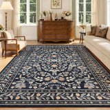 Garvee Area Rug 9x12 for Living Room, Washable Floral Low Pile Rug, Soft Non Slip Carpet for Living Room, Bedroom, Dining Room, Black - Black