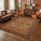 Garvee Tiger Print 6x9 Area Rugs, Boho Terracotta Washable Rugs for Living Room, Vintage Tribal Soft Animal Throw Rug Non Slip Ultra Thin Stain Resistant Floor Carpet for Bedroom Dining Room - Terracotta