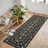 Garvee Black Washable Floral Runner Rug 2' × 6', Non Slip Low Pile Stain Resistant Soft Rug for Hallway Kitchen Laundry Entryway - Black