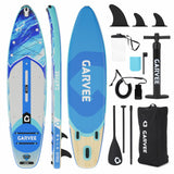 Garvee 10.6' Inflatable Stand Up Paddle Board - 450 lbs Capacity SUP with 3 Fins, Adjustable Paddle, Pump & Backpack, Stable Non-Slip Deck for All Skill Levels - Lakes, Ocean & Yoga