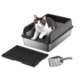 Garvee Stainless Steel Cat Litter Box with Lid, 23.6"x15.8"x11.8" Large Litter Box for Big Cats, Anti Leakage, Odor-Free & Easy Cleaning Metal Litter Pan Include Scoop, Non-Sticky with High Wall Sides-black - Black (60X40X30Cm)