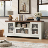 Garvee Farmhouse TV Stand for 55 Inch TV, Entertainment Center with Acrylic Door & Adjustable Shelves, Sideboard Buffet Storage Cabinet for Living Room Bedroom, White & Brown - White&Brown
