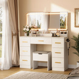 Garvee Modern Vanity Desk with Large LED Mirror – 8 Spacious Drawers, 3 Adjustable Lighting Modes, Built-in Power Outlet, Makeup Table for Bedroom or Dressing Room – White - White