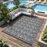 Garvee Waterproof Reversible Outdoor Rug - Boho Leaf Design - UV & Mark Resistant, Lightweight, Collapsible Plastic Patio Carpet for Camping, Picnic, Balcony, Deck, Backyard, 8x10ft, Grey White - Gray & White