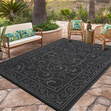 Garvee Outdoor Rug 8x10 Waterproof Reversible Diamond Pattern Plastic Straw Easy Clean Foldable Lightweight Patio Porch Camping Beach - Black
