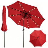 Garvee 9 FT Solar LED Patio Umbrella, Outdoor Market Table Umbrella with Tilt & Crank, 32 Lights, 8 Iron Ribs, UV Sun Shade for Garden, Deck & Pool, Red - Red