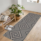 Garvee 2' x 6' Geometric Runner Rug, Washable Easy Jute-Style Linen-Look Non-Slip Indoor Outdoor Rug for Hallway & Kitchen, Black - Black