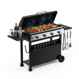 Garvee 4 Burner Propane Gas Griddle with Removable Cart – Convertible Flat Top Grill with Hood, 32,000 BTU Portable Griddle for Camping, Tailgating, Backyard – Black