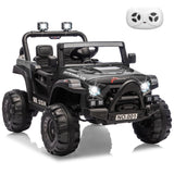 Garvee 12V Kids Ride-On Electric Truck – Parent Remote Control, 3 Speeds up to 4.1MPH, Spring Suspension, LED Lights, wireless Music, Safety Locking Doors, 3-Point Harness, All-Terrain Battery Powered Toy for Ages 3-5 – Black - Black