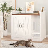 Garvee Cat Litter Box Enclosure, Hidden Litter Box Furniture with Divider, Indoor Cat House, Wooden Cat Washroom Storage Cabinet Bench, Side End Table Nightstand, White & Brown Top - White & Brown Top