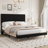 Garvee Queen Size Bed Frame, Adjustable Height Headboard, Velvet Upholstered Platform Bed Frame, No Box Spring Needed, Easy Assembly, Black - Black