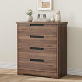 Garvee Modern Walnut 4 Drawer Dresser & Bedside table Set – Large Capacity Wooden Storage Cabinet with Embedded Handles, Bedroom, Living Room, Entryway, Nursery Organizer – Walnut Brown (Huaxin 1143-1LTF) - Walnut