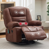 Garvee 360° Swivel Rocker Chair with Cup Holders & Side Pocket, Wide Recliner Chair with Heat and Vibration Massage, PU Leather Manual Recliner Lazy Boy Chair for Adults, Brown - PU|Brown