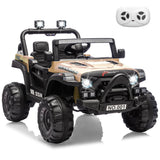 Garvee 12V Kids Electric Ride-On Car – Parent Remote Control, 3 Speeds up to 4.1MPH, Spring Suspension, Seat Harness, Locking Doors, LED Headlights, wireless Music, Battery Powered Truck Toy for Boys & Girls – Khaki - Khaki