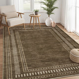 Garvee 8' x 10' Brown Washable Area Rug, Soft Pearl Velvet Low-Pile Non-Slip Border Rug for Living Room, Bedroom & Dining Room - Brown
