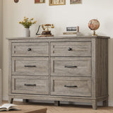 Garvee Wide 6 Drawer Dresser for Bedroom, 47" Farmhouse Wooden Chestwith Storage Freestanding, Wooden Closet Storage Chest for Living Room, Bedroom, Entryway, Ash Gray - Ash Gray