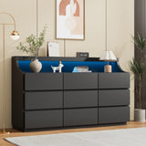 Garvee Modern 9 Drawer Dresser with LED Lights, 59" Wide Wooden Chest, Spacious Storage Drawers, Anti-Tipping Safety, Ideal for Bedroom or Living Room, Black - Black