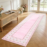 Garvee Pink Washable Bordered Runner Rug 2' × 6', Non Slip Low Pile Stain Resistant Rug for Kitchen, Hallway, Entryway, Laundry Room - Blush Pink