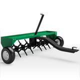 Garvee 48" Tow Behind Plug Aerator for Lawn Tractor & ATV, 24 Steel Tines, 150 lb Weight Tray, Galvanized Steel, Universal Hitch, Inflatable Wheels, Lawn & Garden - Green