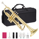 Garvee Professional Bb Trumpet for Beginners & Students – Gold Lacquer Brass, Protective Cover, Mouthpiece, Cleaning Kit, Gloves, Polish Cloth, Ideal for Band Lessons & Practice, Gold Lacquer