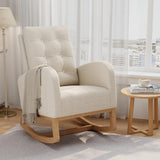 Garvee Nursery Rocking Chair, Upholstered Accent Rocker Chair, Tall Back Arm Chair with Side Pocket, Comfortable Glider Chair for Living Room, Bedroom, Beige - Beige|Teddy